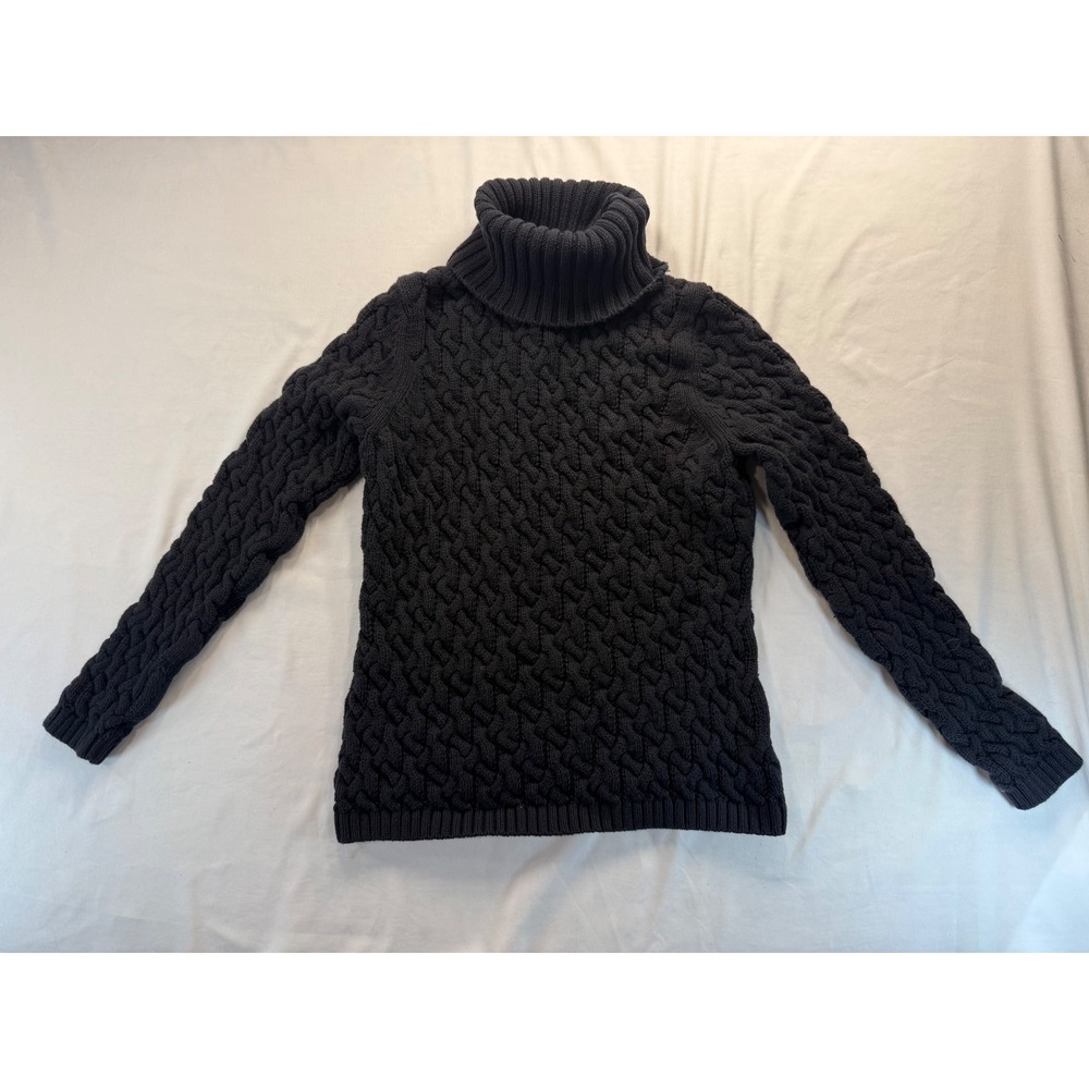 Valerie Stevens Petite Womens Turtleneck Sweater PS Gray 100% Cotton Cable Knit